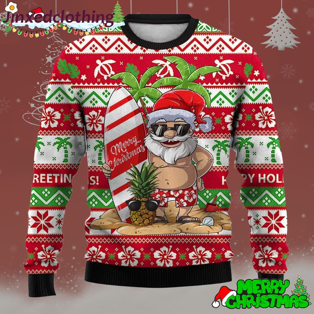 Hawaiian Christmas Sweater Print Crew Neck Sweatshirt Chirtsmas Party 